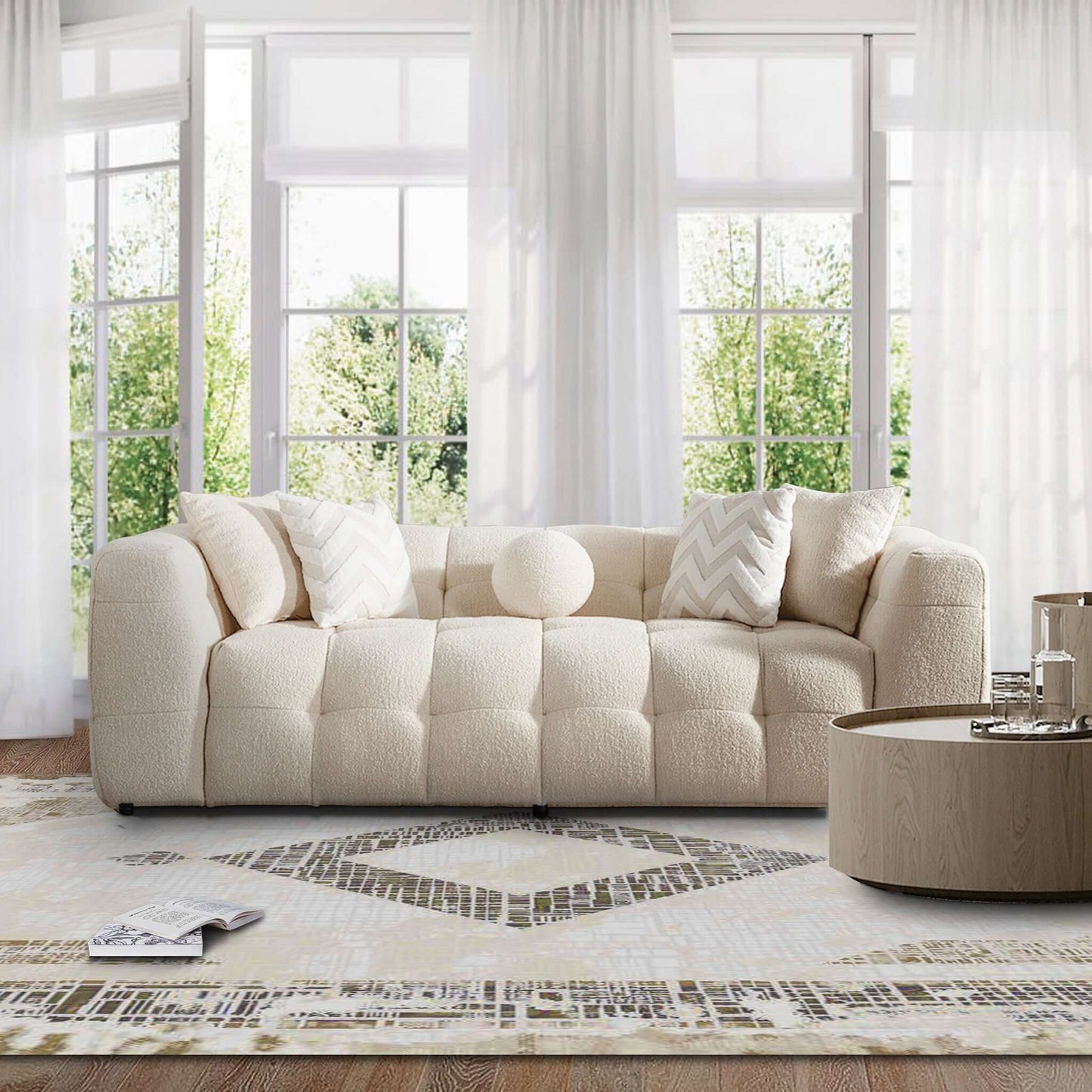 Alana 90" Tufted Ivory Boucle Sofa