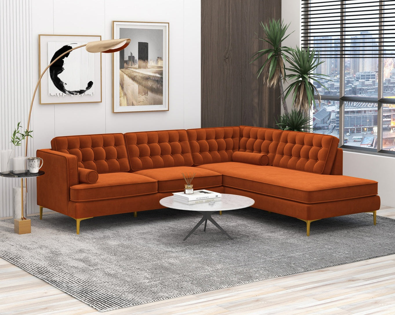 Brooke 101" Orange Mid-Century Modern Sectional