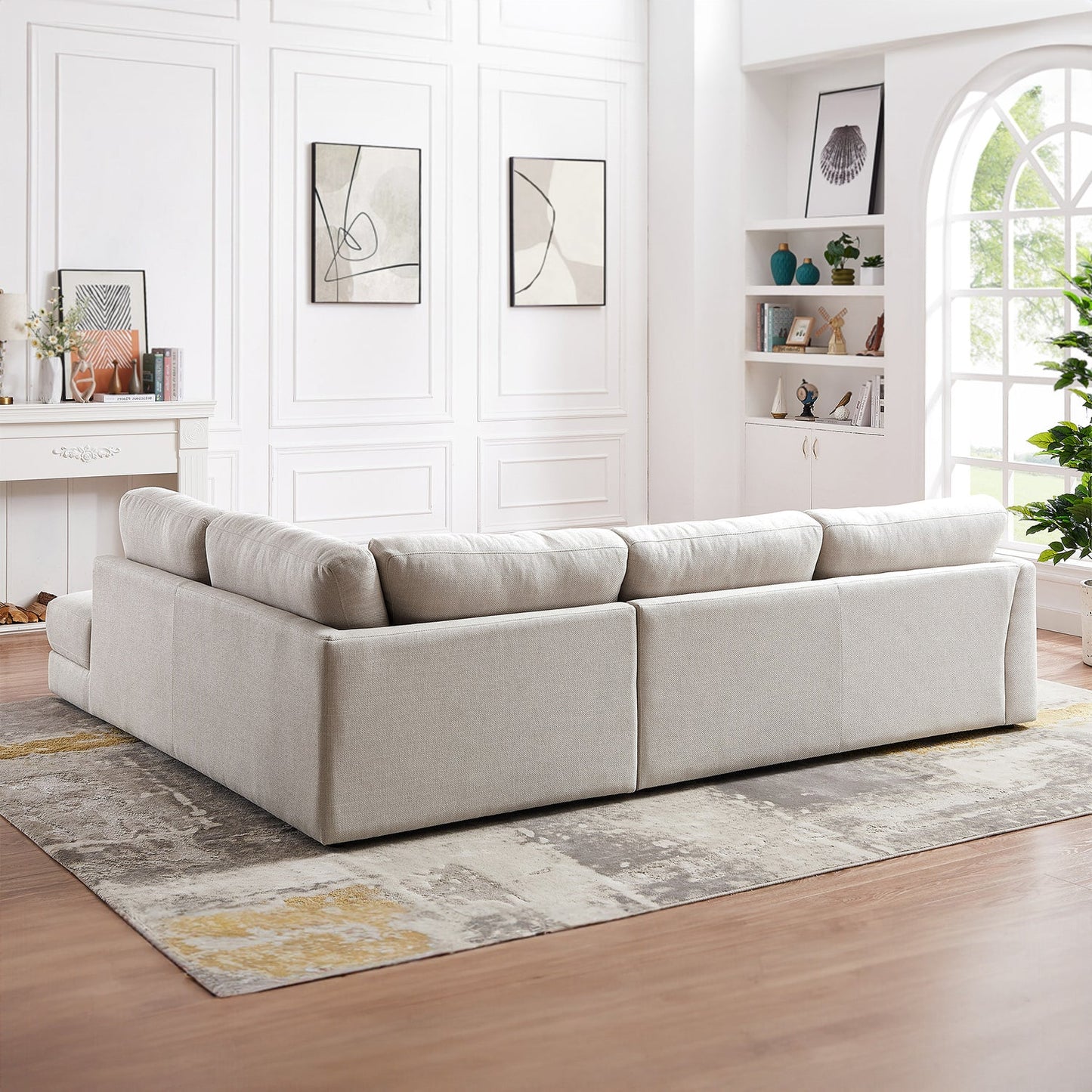 Glander 108" Cream Linen Cozy Sectional Sofa