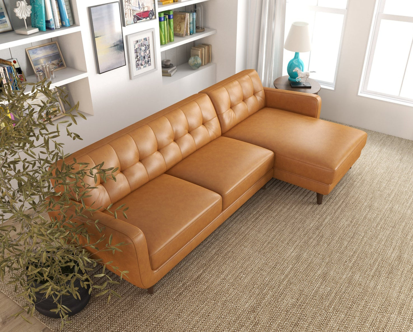 Allison Mid-Century Modern Tan Leather Sectional