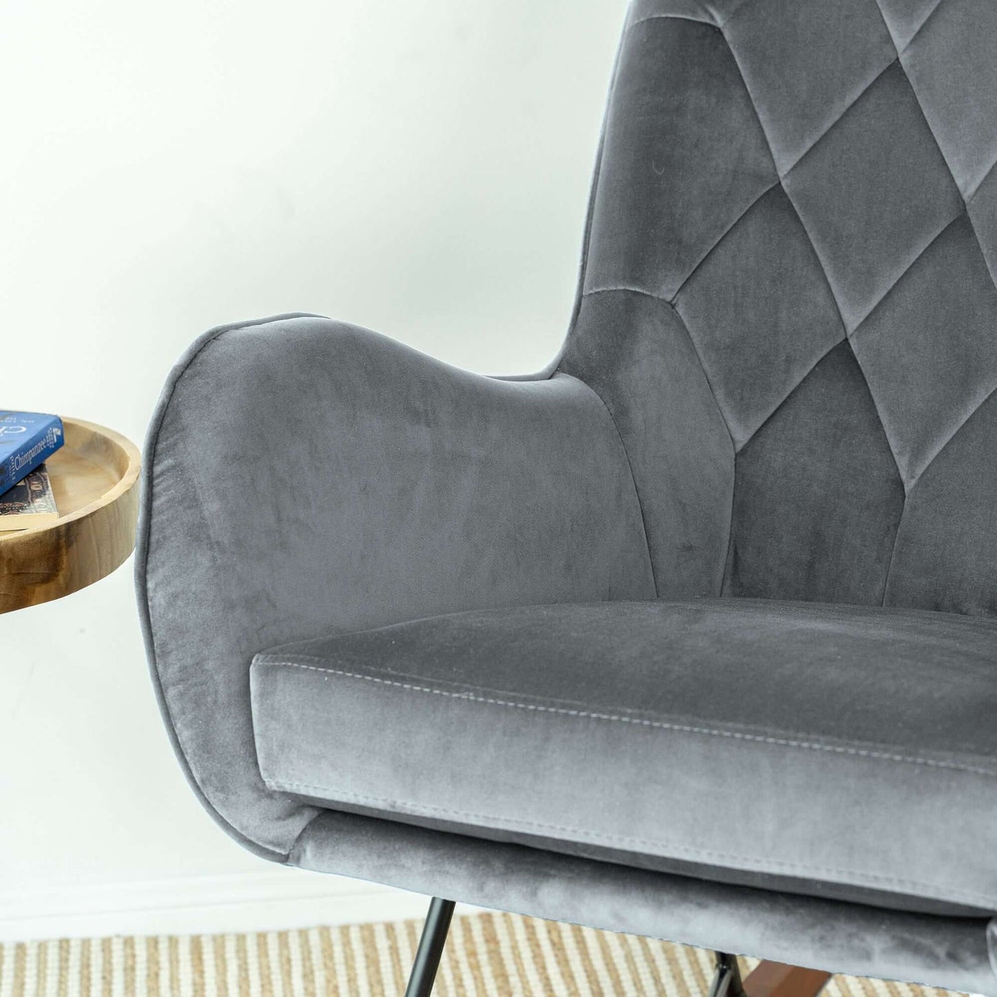 Hannah Dark Grey Velvet Modern Rocking Chair