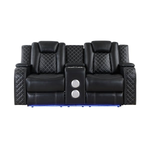 Radiant Black POWER/LED/BLUETOOTH SPEAKERS Reclining Sofa and Loveseat SH8895