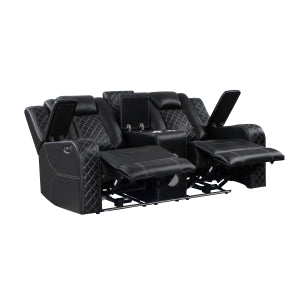 Radiant Black POWER/LED/BLUETOOTH SPEAKERS Reclining Sofa and Loveseat SH8895