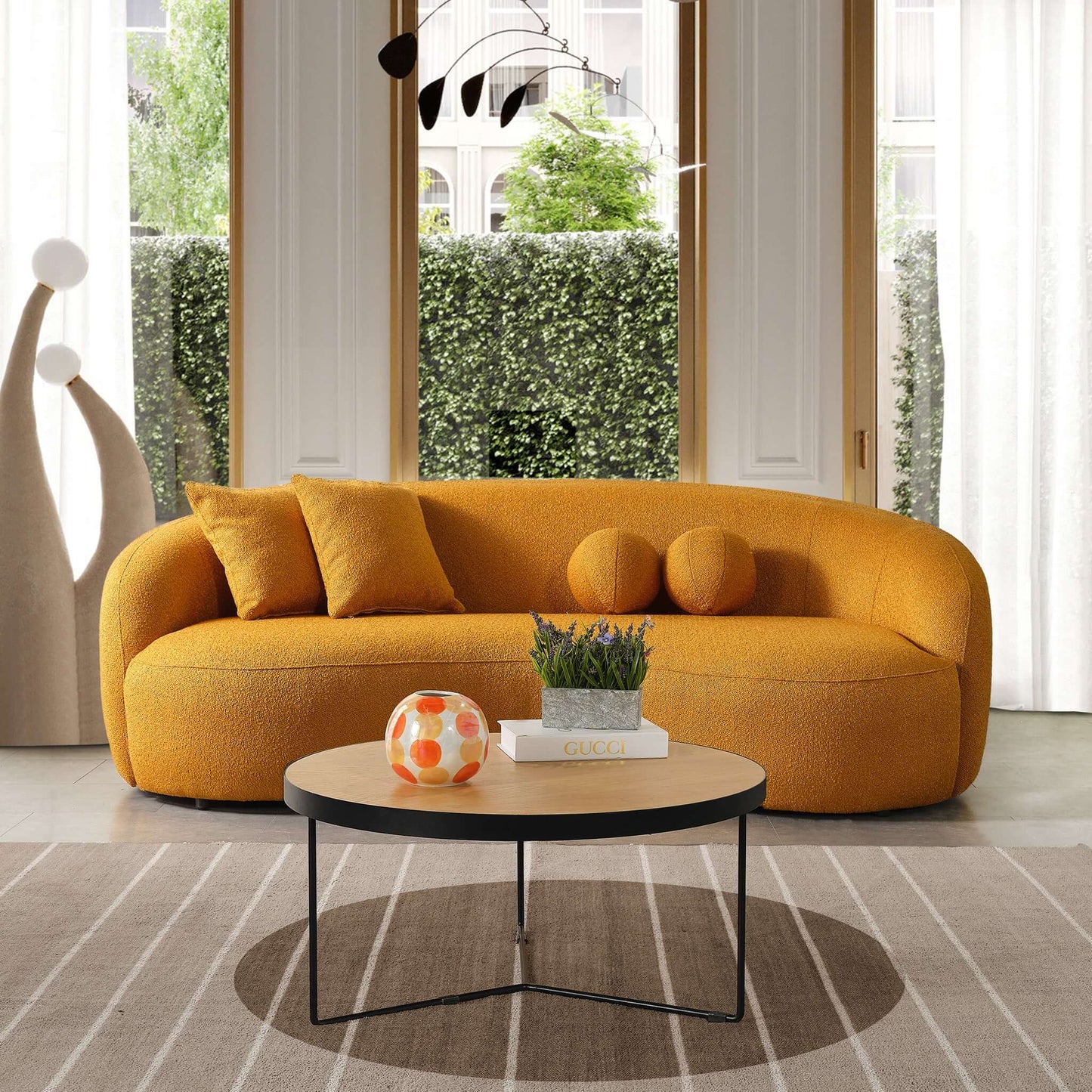 Drake Dark Yellow Japandi Style Curvy Boucle Sofa