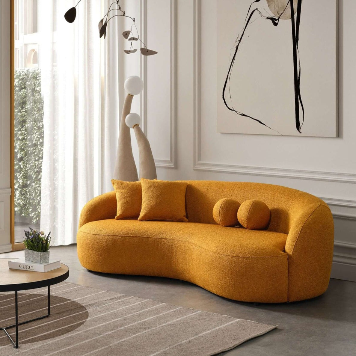 Drake Dark Yellow Japandi Style Curvy Boucle Sofa