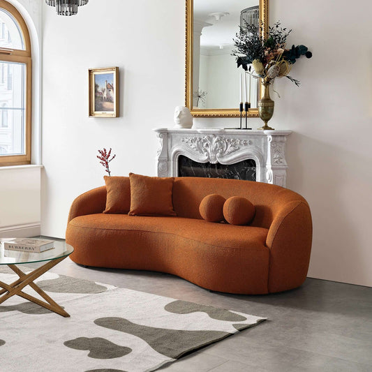 Drake Orange Japandi Style Curvy Boucle Sofa