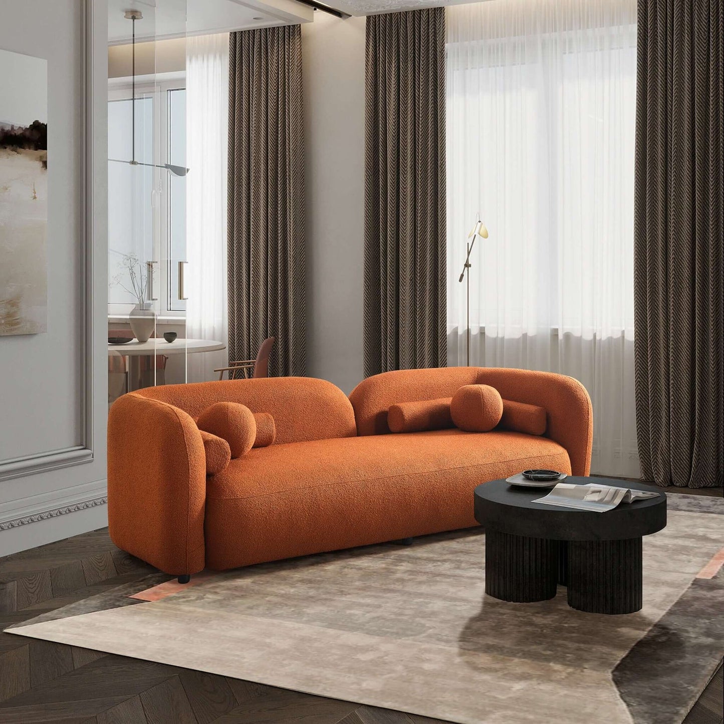 Donna Japandi Style Orange Boucle Sofa