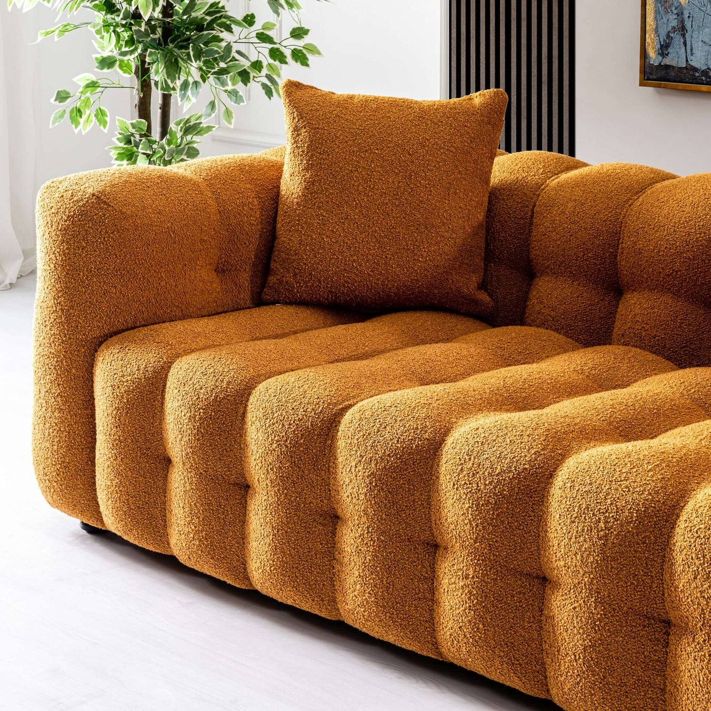 Eden Burnt Orange Modern Tufted Chesterfield Boucle Fabric Sofa