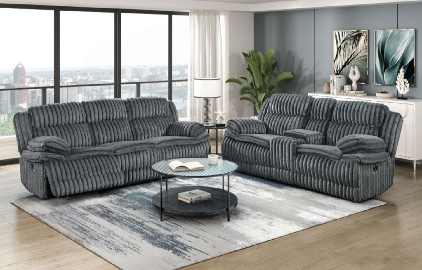 Goodland Dark Gray Reclining Sofa and Loveseat 9577