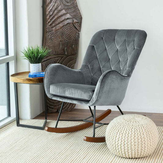 Hannah Dark Grey Velvet Modern Rocking Chair