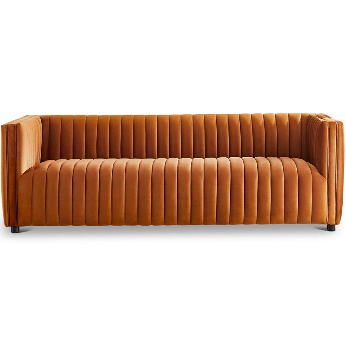 Dominic Channel Tufted Orange Velvet Sofa