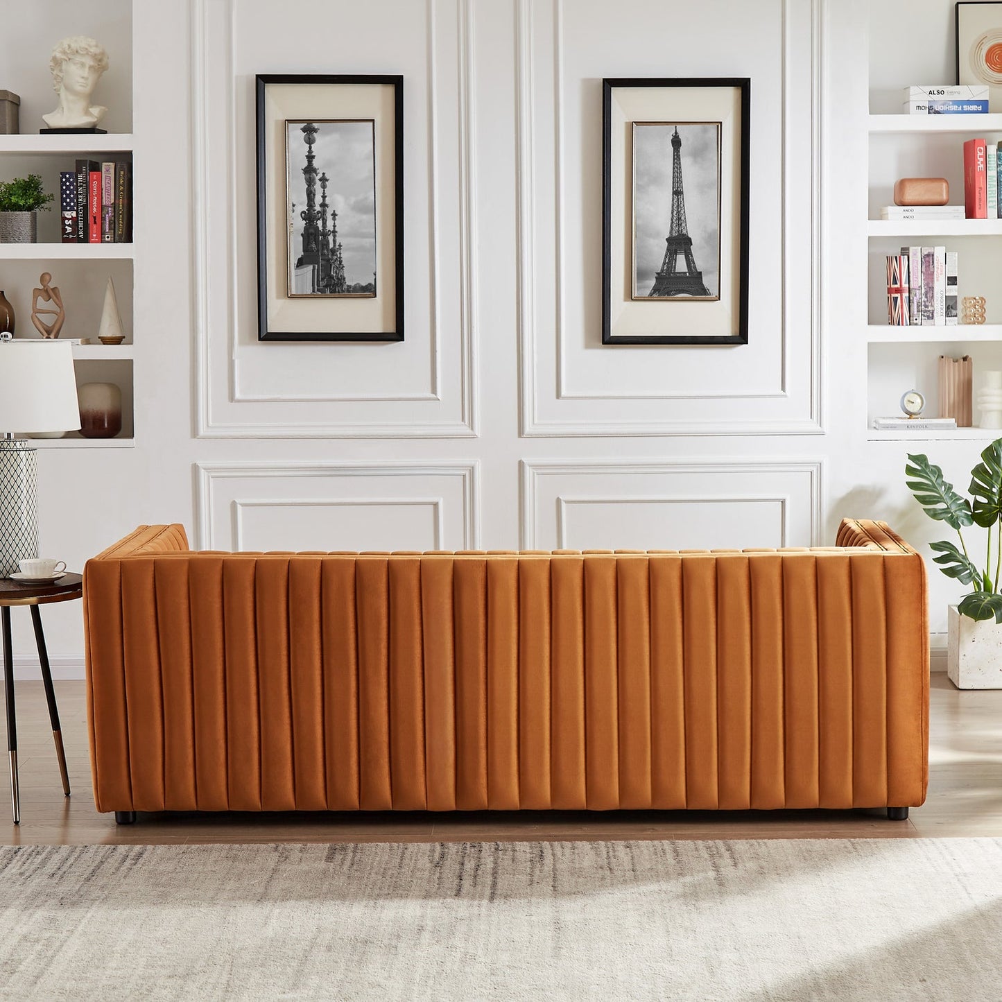 Dominic Channel Tufted Orange Velvet Sofa