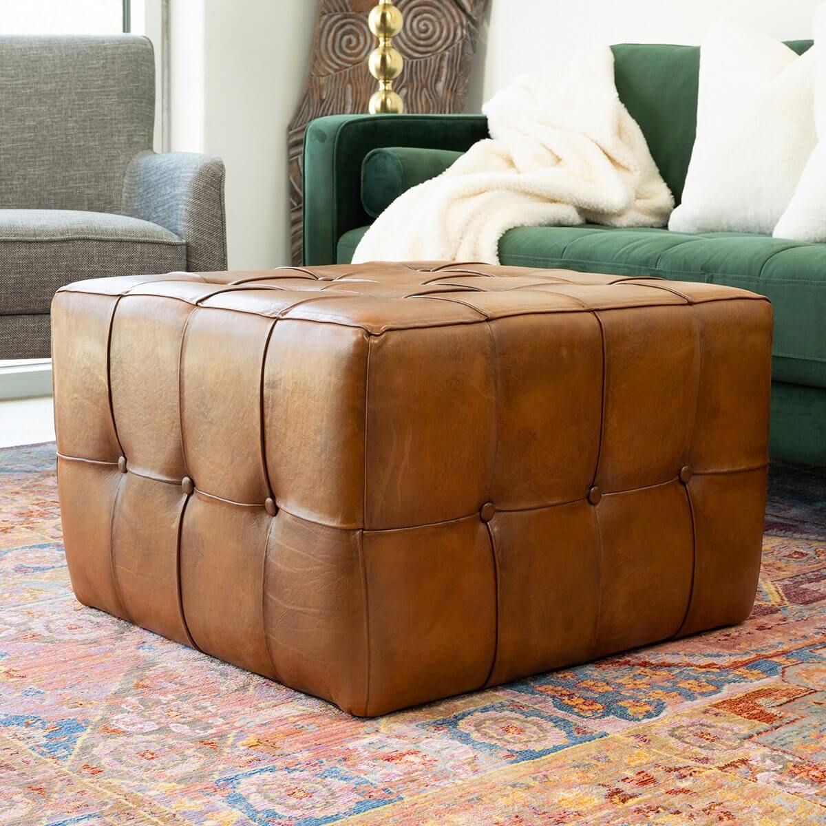 Bonto Mid-Century Modern 27.5-Inch Leather Ottoman