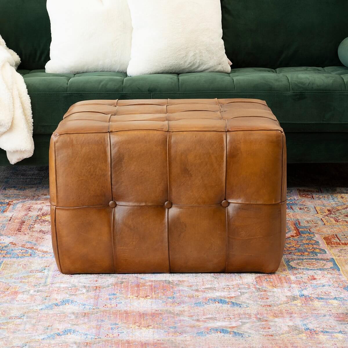 Bonto Mid-Century Modern 27.5-Inch Leather Ottoman