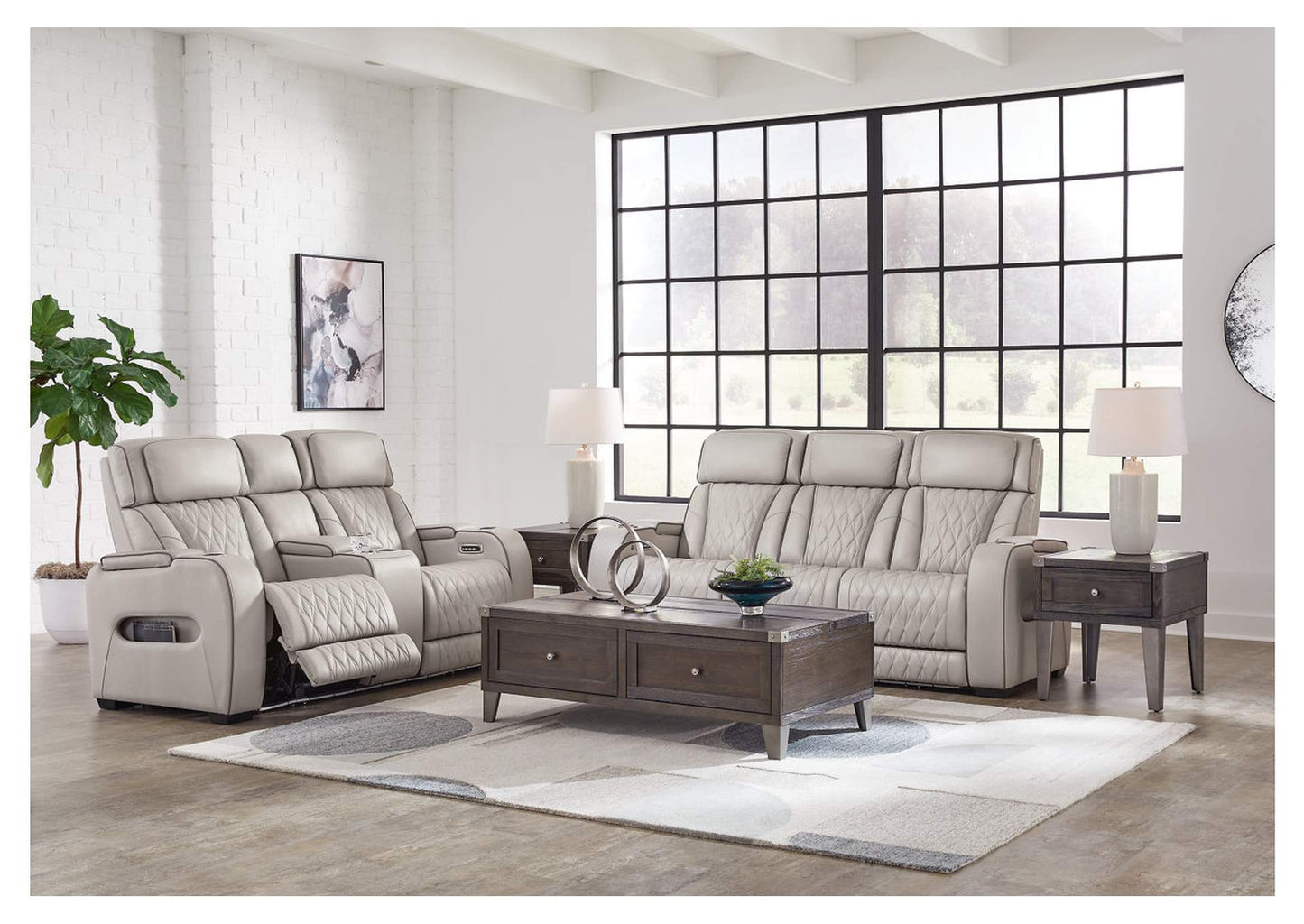 Boyington Gray POWER/LED/AIR MASSAGE/GENUINE LEATHER Reclining Sofa and Loveseat U27105