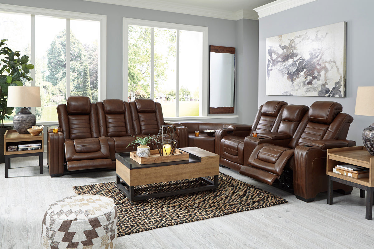 Backtrack Chocolate POWER/AIR MASSAGE/GENUINE LEATHER Reclining Sofa and Loveseat U2800415