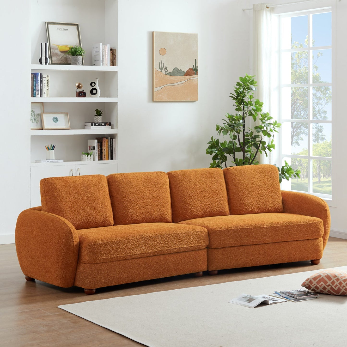 Paton  Orange Mid-Century Modern 114.5'' Boucle Fabric Sofa