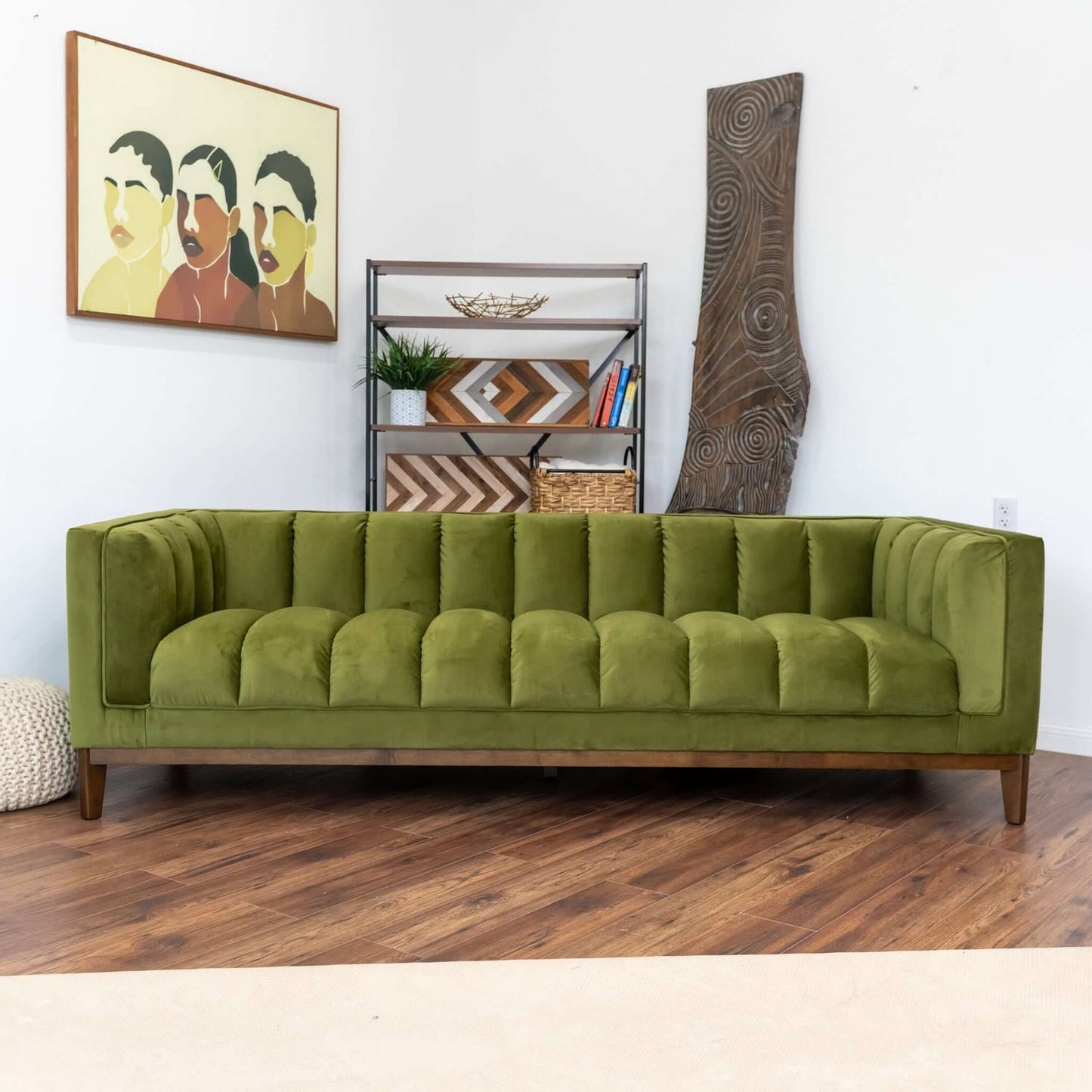 Melissa 91" Mid-Century Modern Green Velvet Sofa