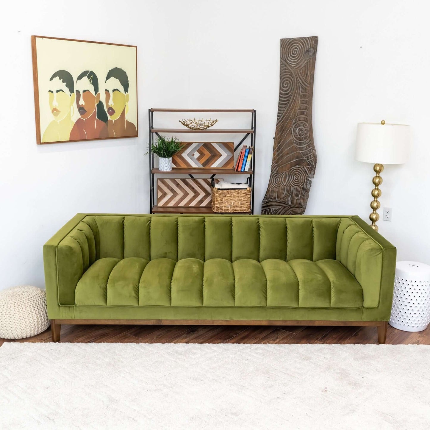 Melissa 91" Mid-Century Modern Green Velvet Sofa