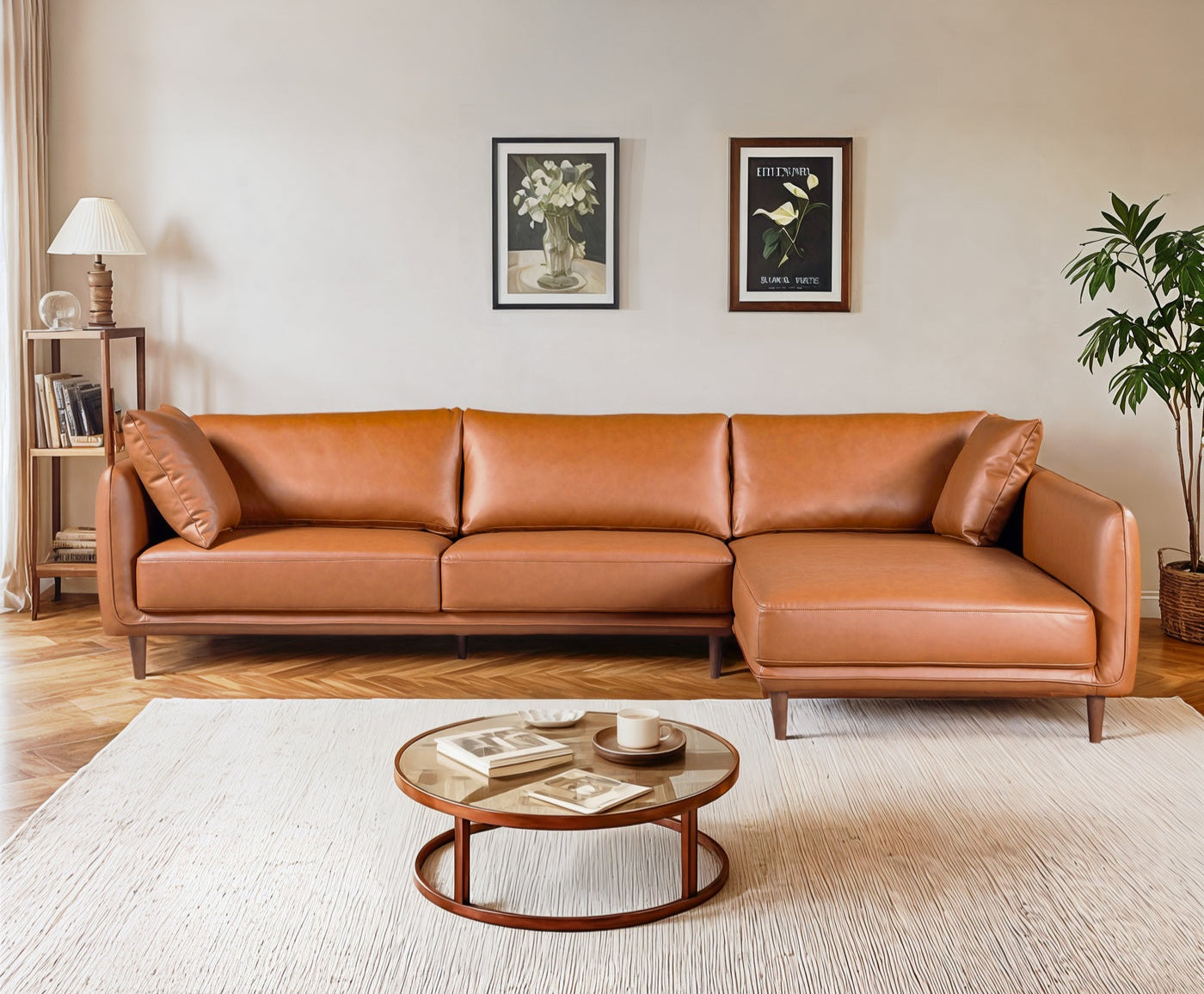 Cairo Sectional Right Sofa - Cognac Vegan Leather