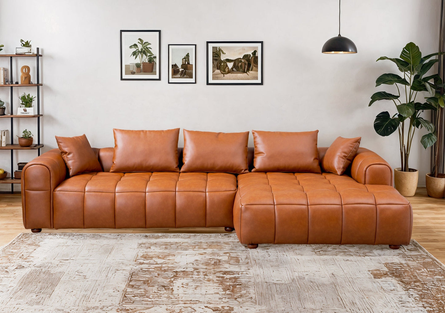 Clark 120" Sectional Right Sofa  Cognac Leather