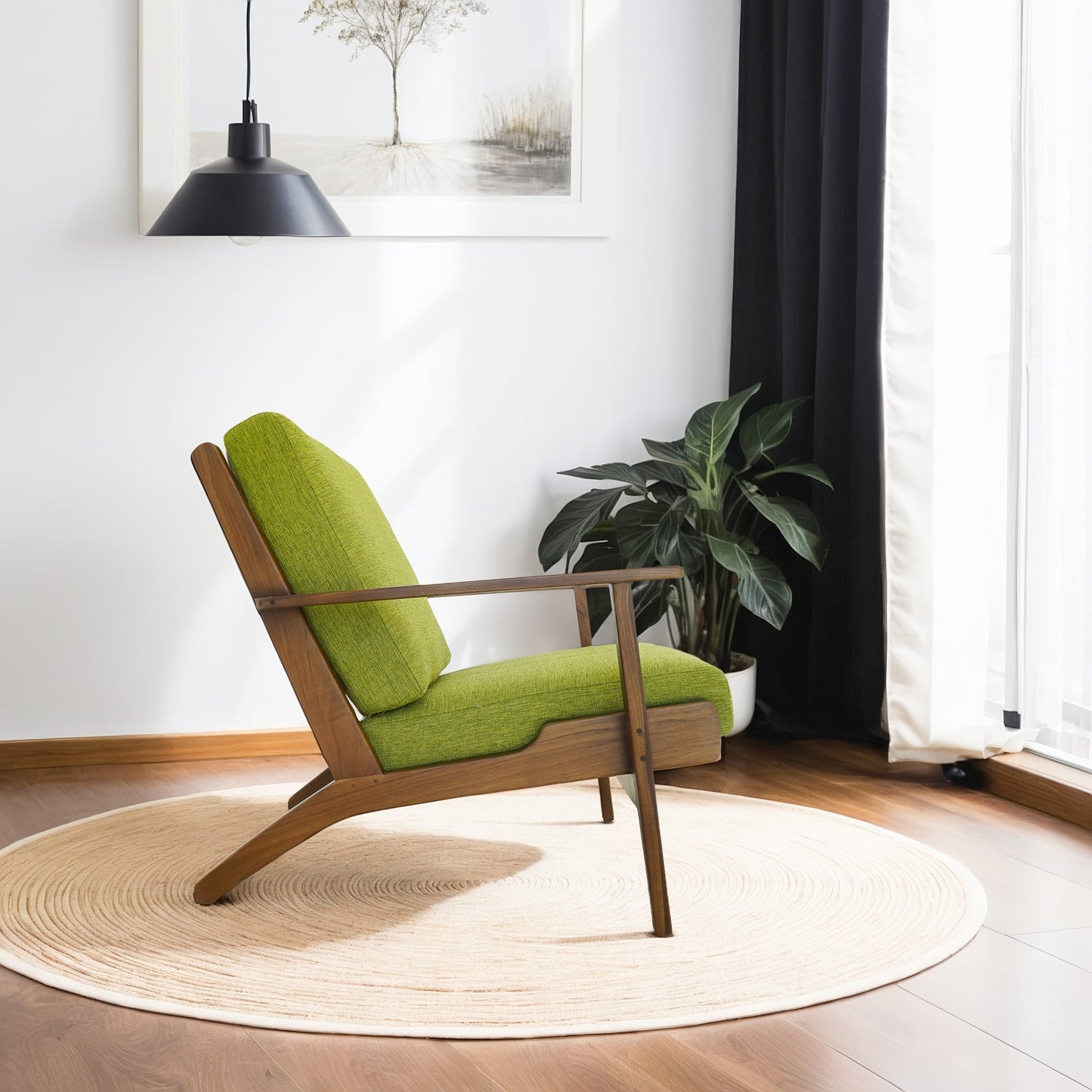 Connor Solid Wood Linen Lounge Chair - Pistachio Green