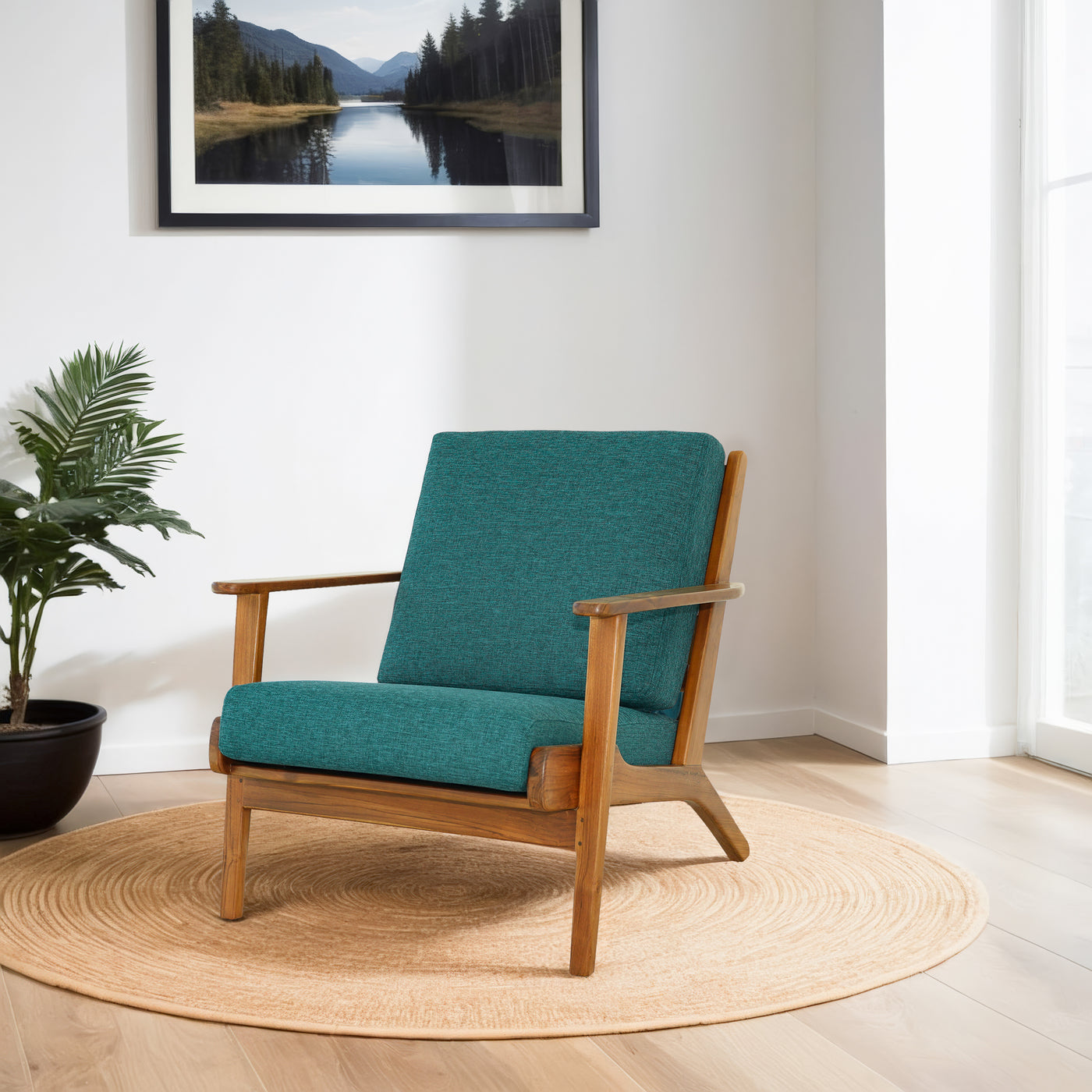 Connor Solid Wood Linen Lounge Chair - Teal