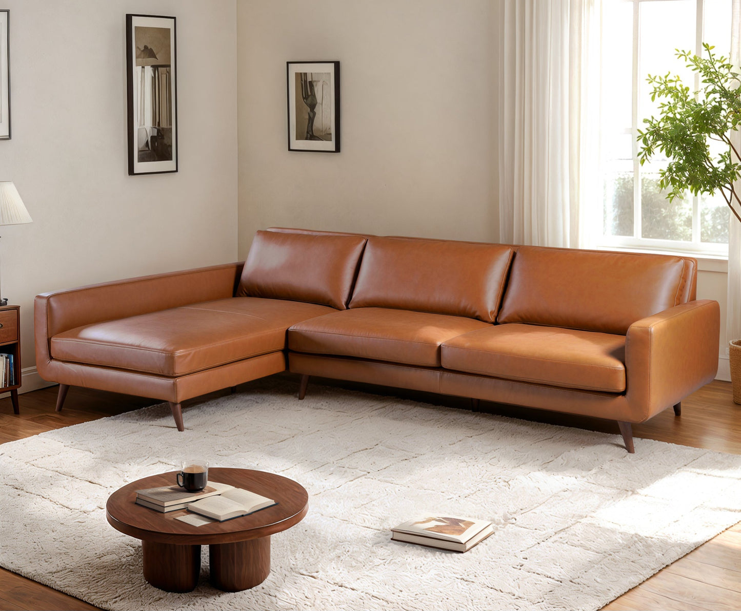 Garland Cognac Vegan Leather Left Sectional Sofa