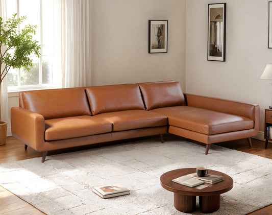 Garland Cognac Vegan Leather Right Sectional Sofa