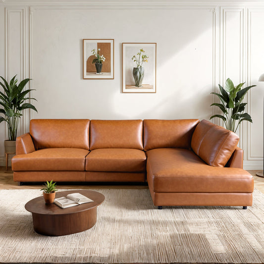 Glander 108" Cognac Leather Sectional Sofa Right Facing