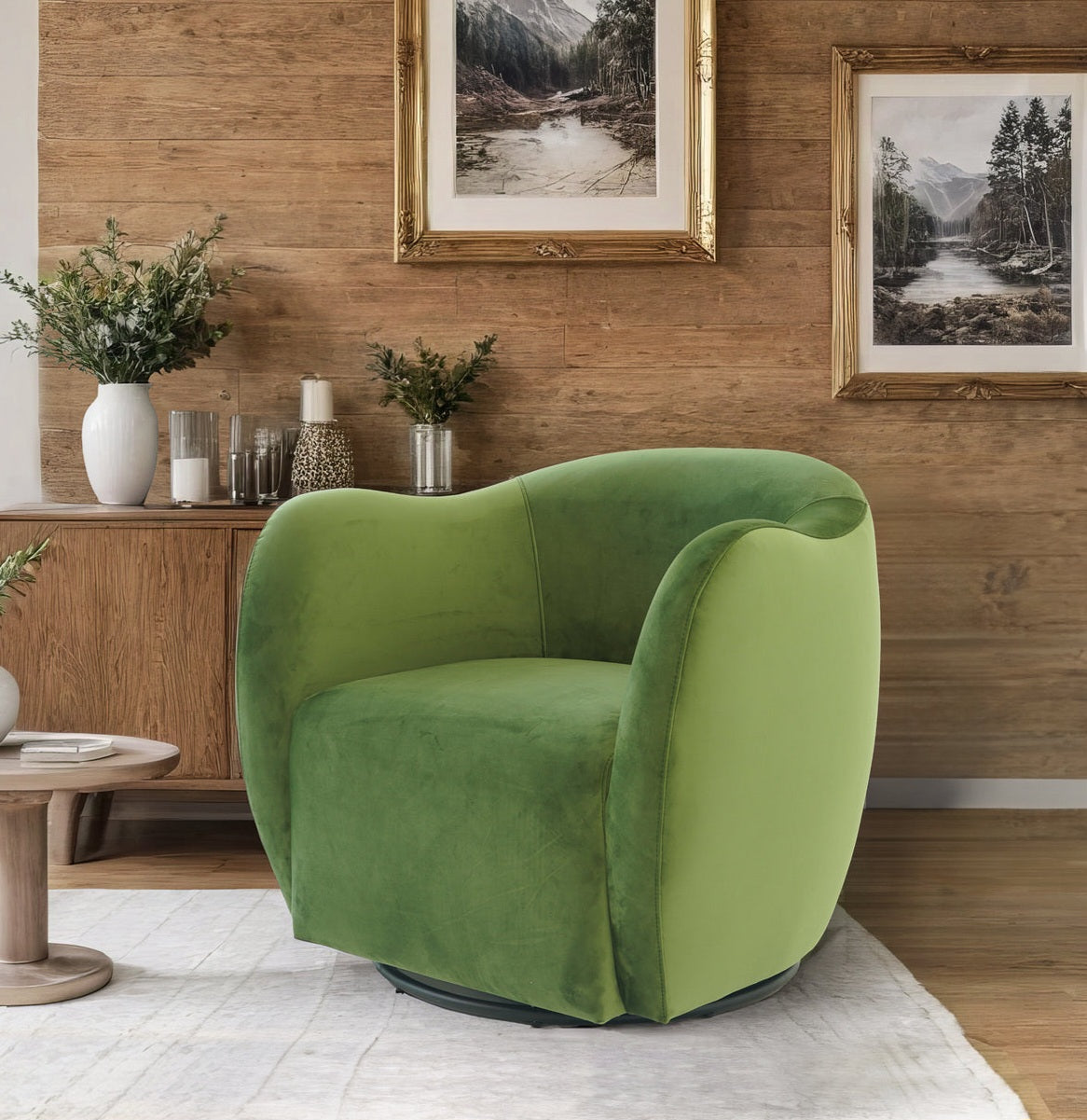 Renee Swivel Chair - Green Velvet