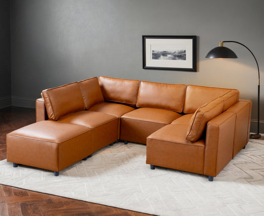 Reno Cognac Vegan Leather Modular Sofa