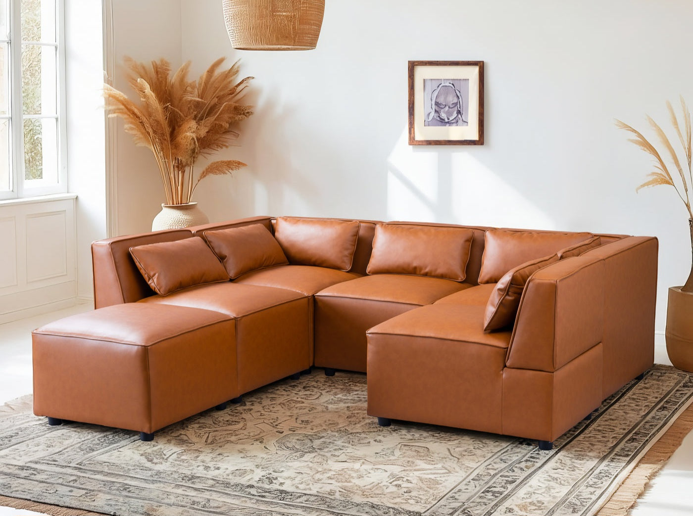 Wexford Cognac Vegan Leather Modular Sofa