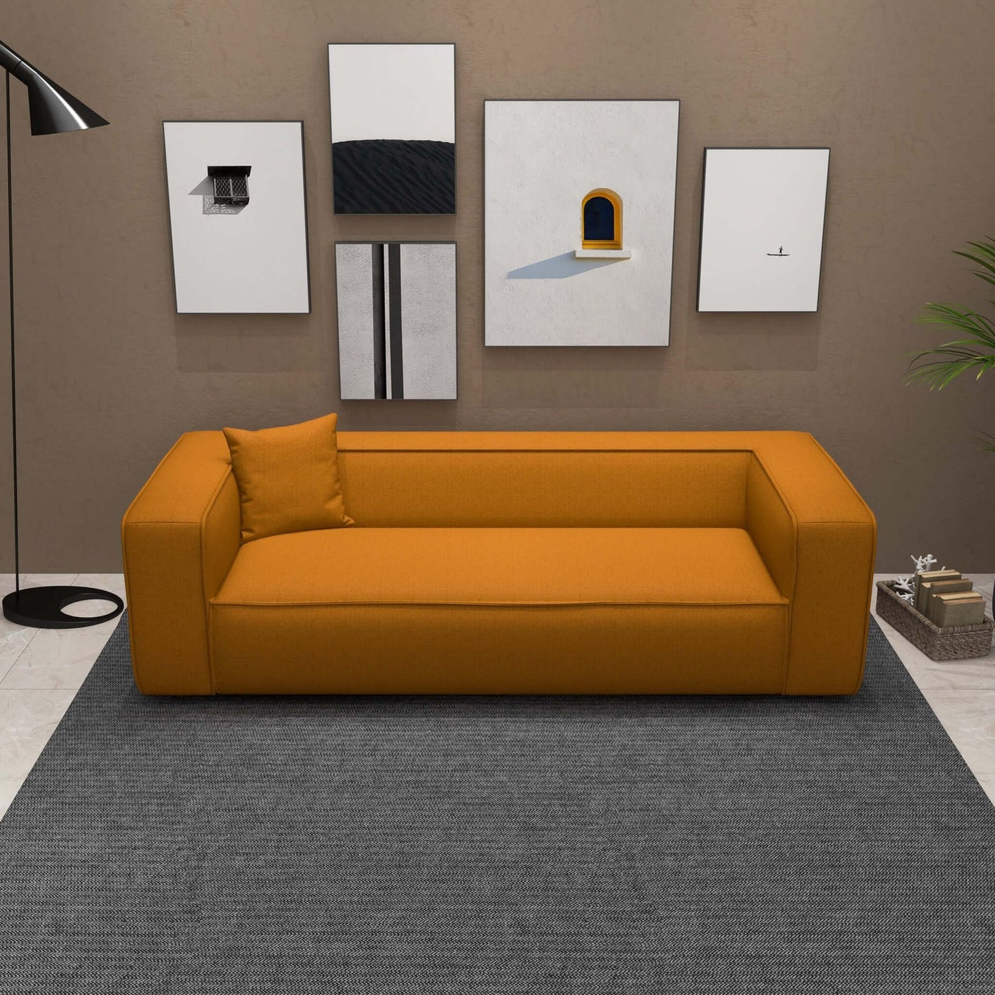 Marshall 91" Orange Modern Boucle Sofa