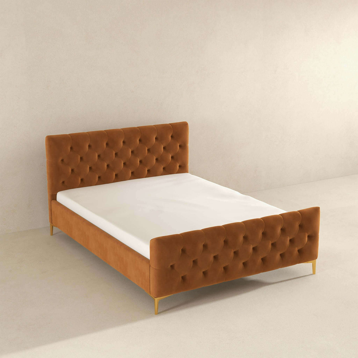 Bailey Cognac Velvet Queen Platform Bed