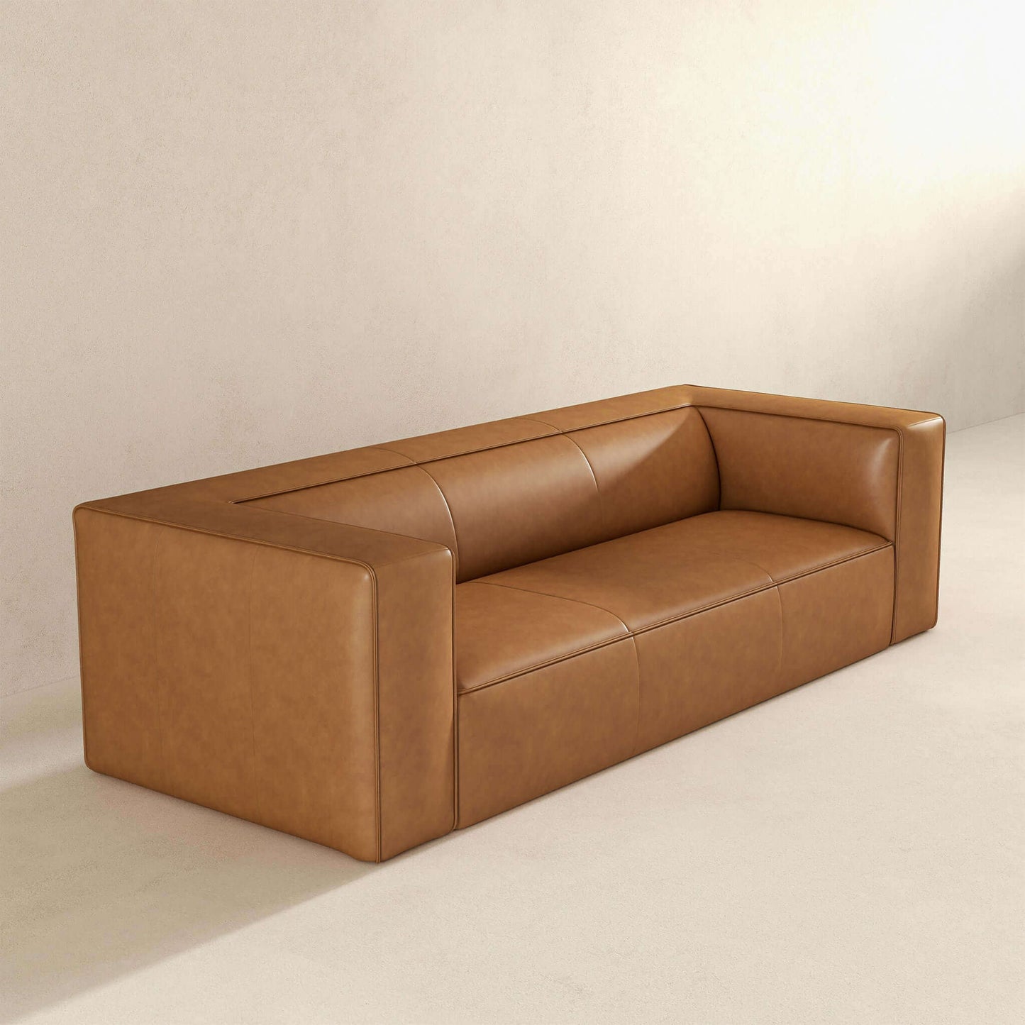 Colton Mid-Century Modern Leather Sofa (Tan)