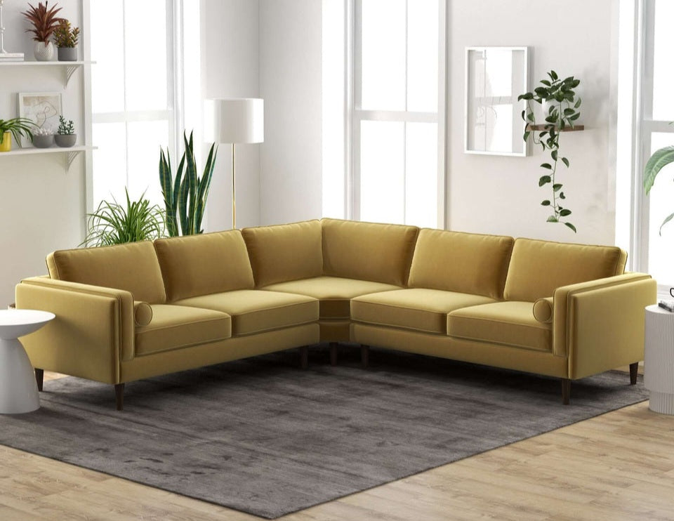 Amber 105" Dark Yellow Velvet  Mid-Century Modern Corner Sectional