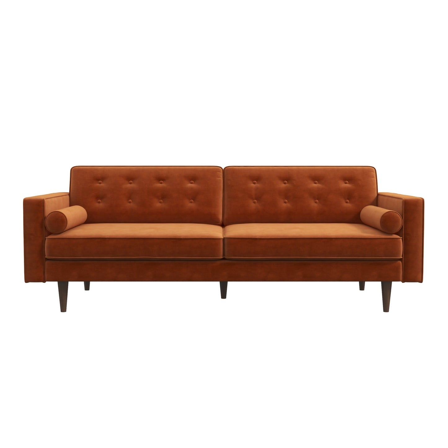 Casey 84" Mid-Century Modern  Orange Velvet Sofa