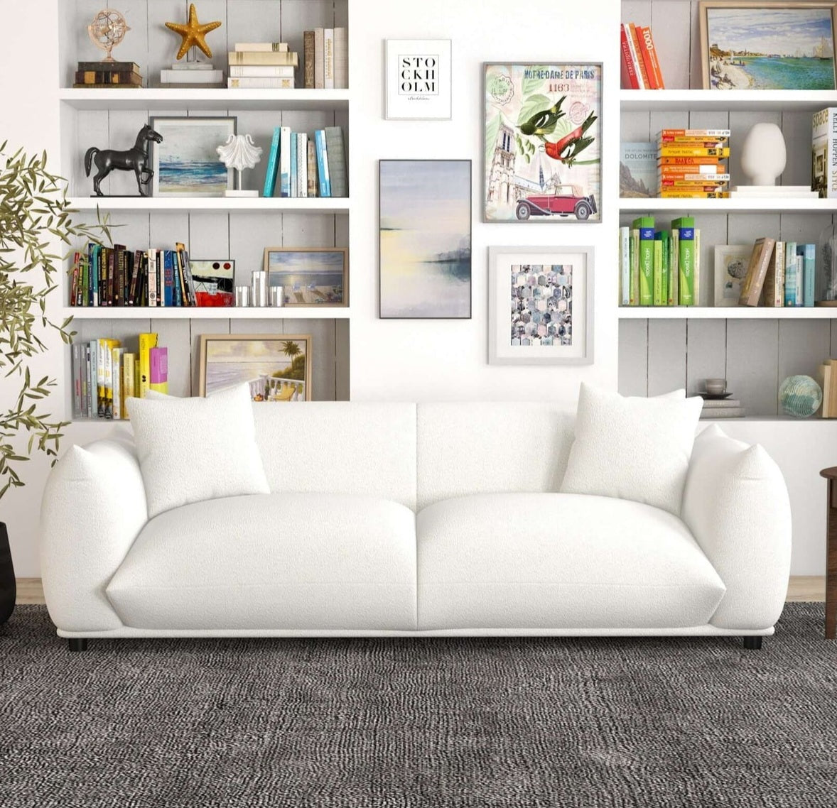 Emma 89" White Boucle Luxury Sofa