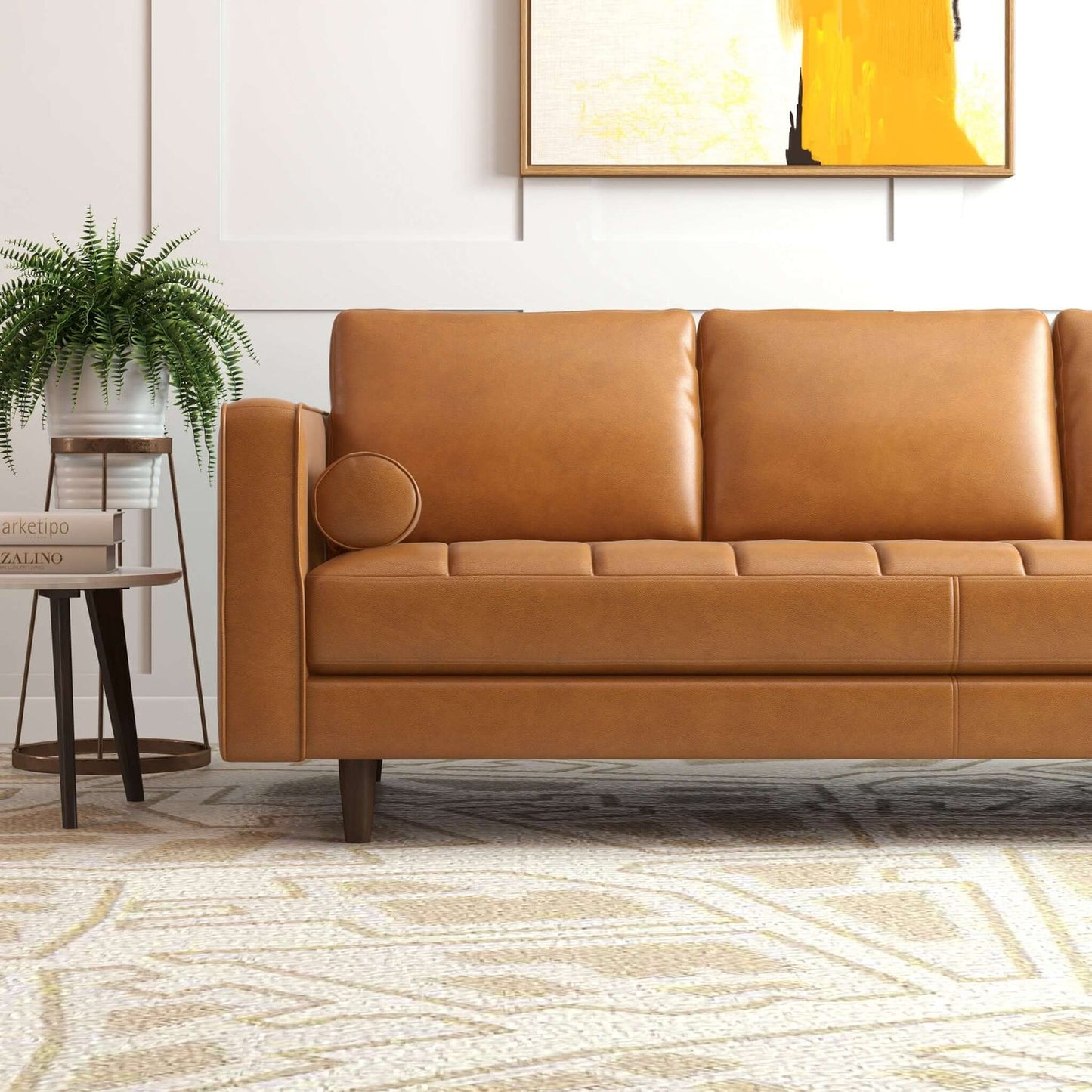 Catherine Tan Leather Mid-Century Modern Sofa