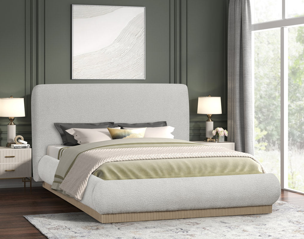 Annie Beige Fabric Queen Platform Bed