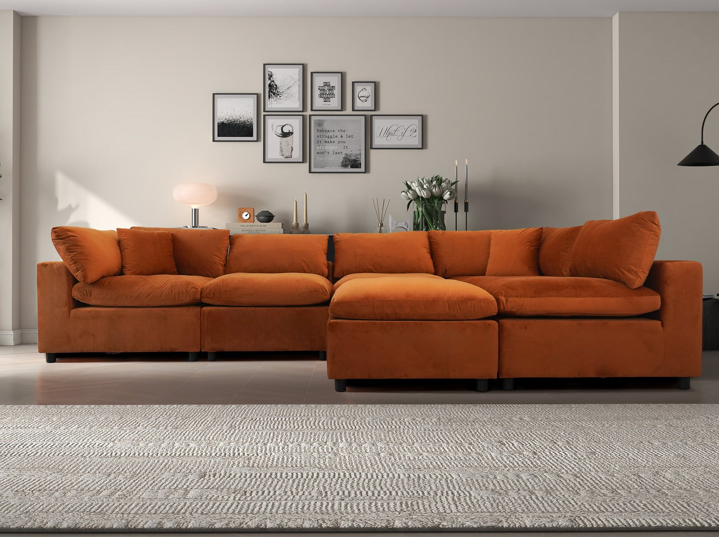 Hayward Burnt Orange Velvet Modular Sectional Sofa