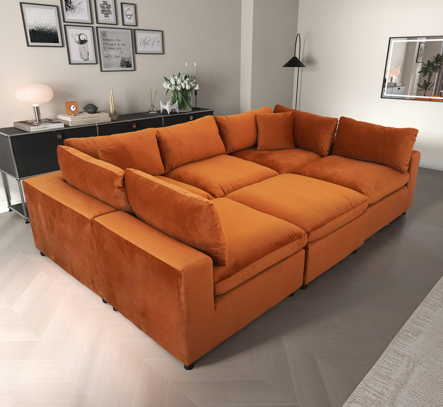 Hayward Burnt Orange Velvet Modular Sectional Sofa