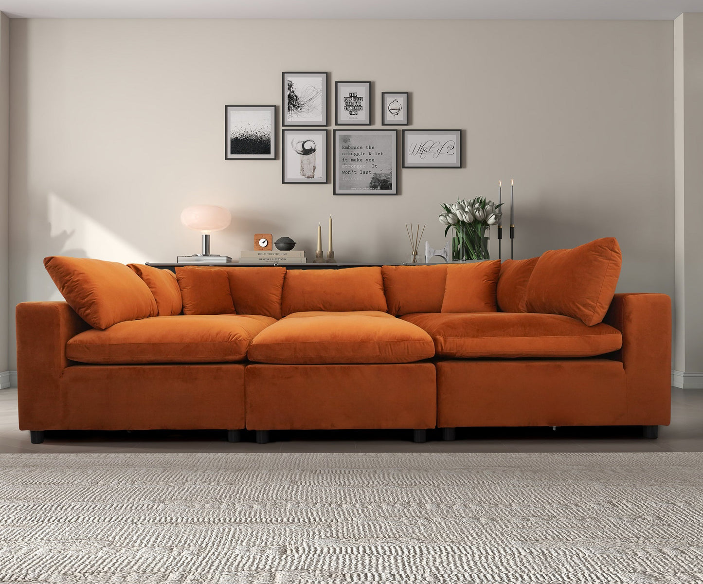 Hayward Burnt Orange Velvet Modular Sectional Sofa