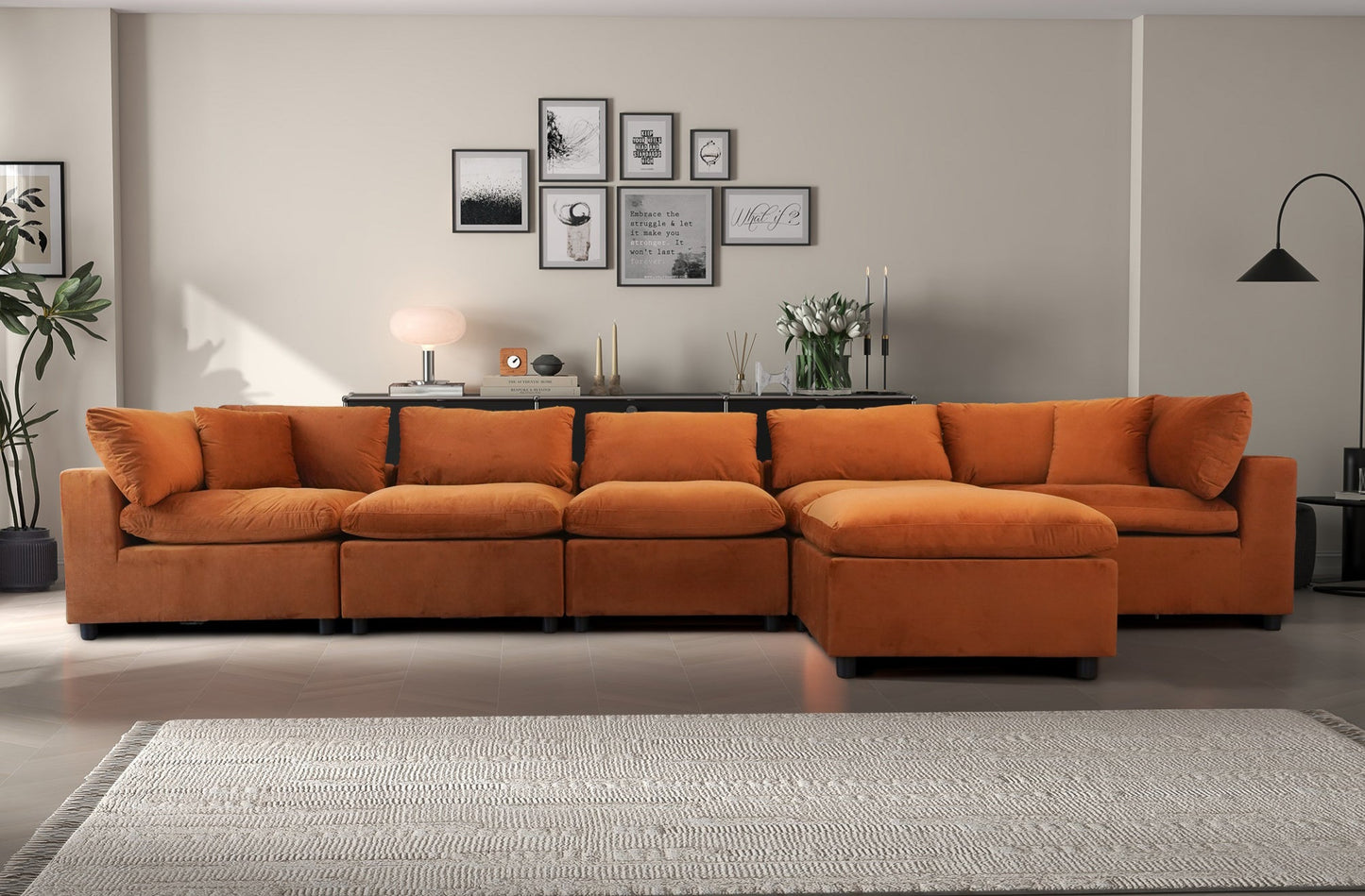 Hayward Burnt Orange Velvet Modular Sectional Sofa