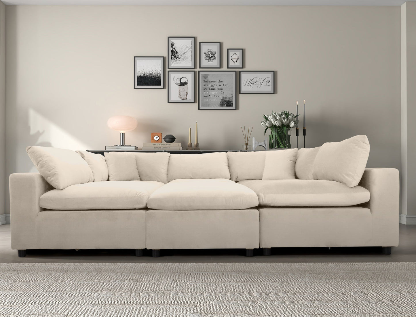 Hayward Ivory Velvet Modular Sectional Sofa