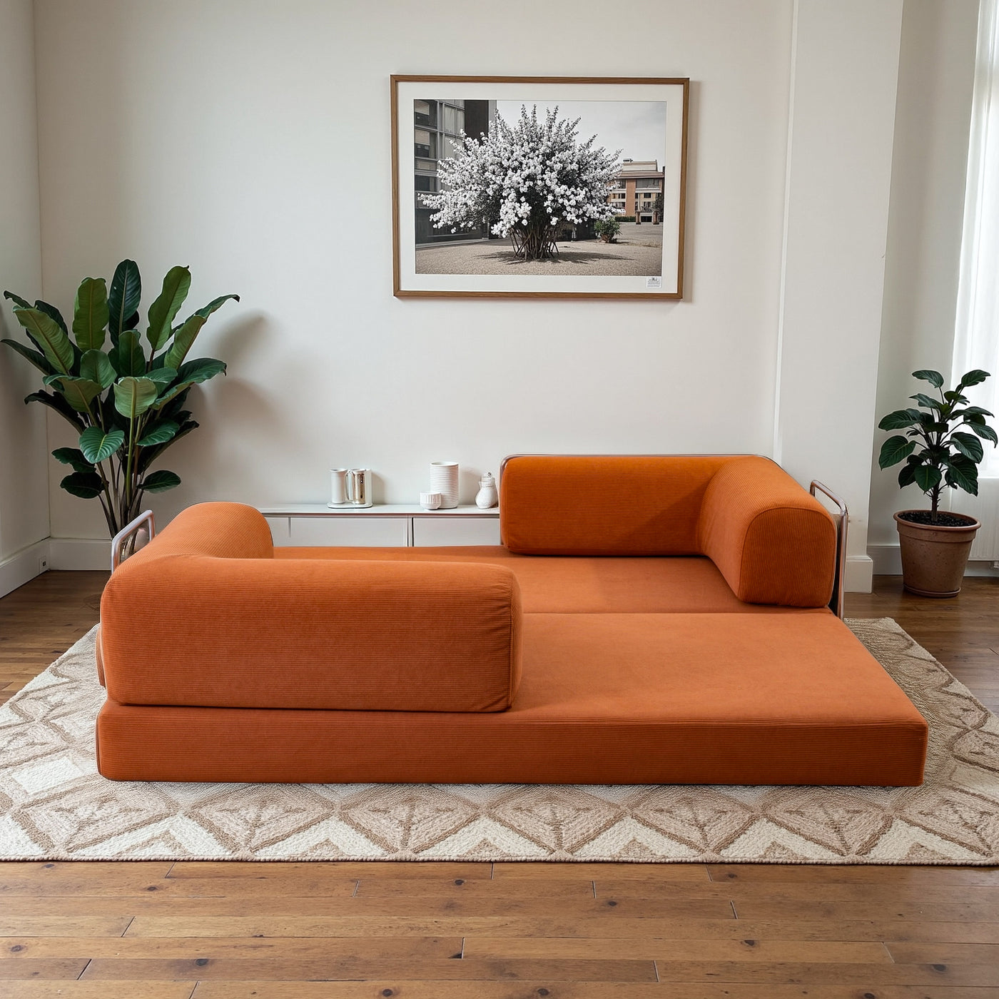 Estelle Orange Corduroy Daybed Sofa