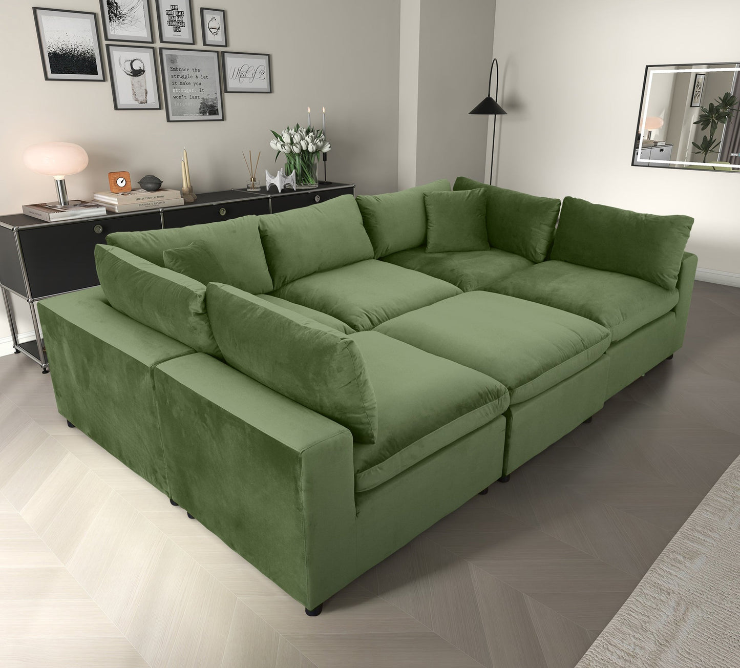 Hayward Olive Green Velvet Modular Sectional Sofa