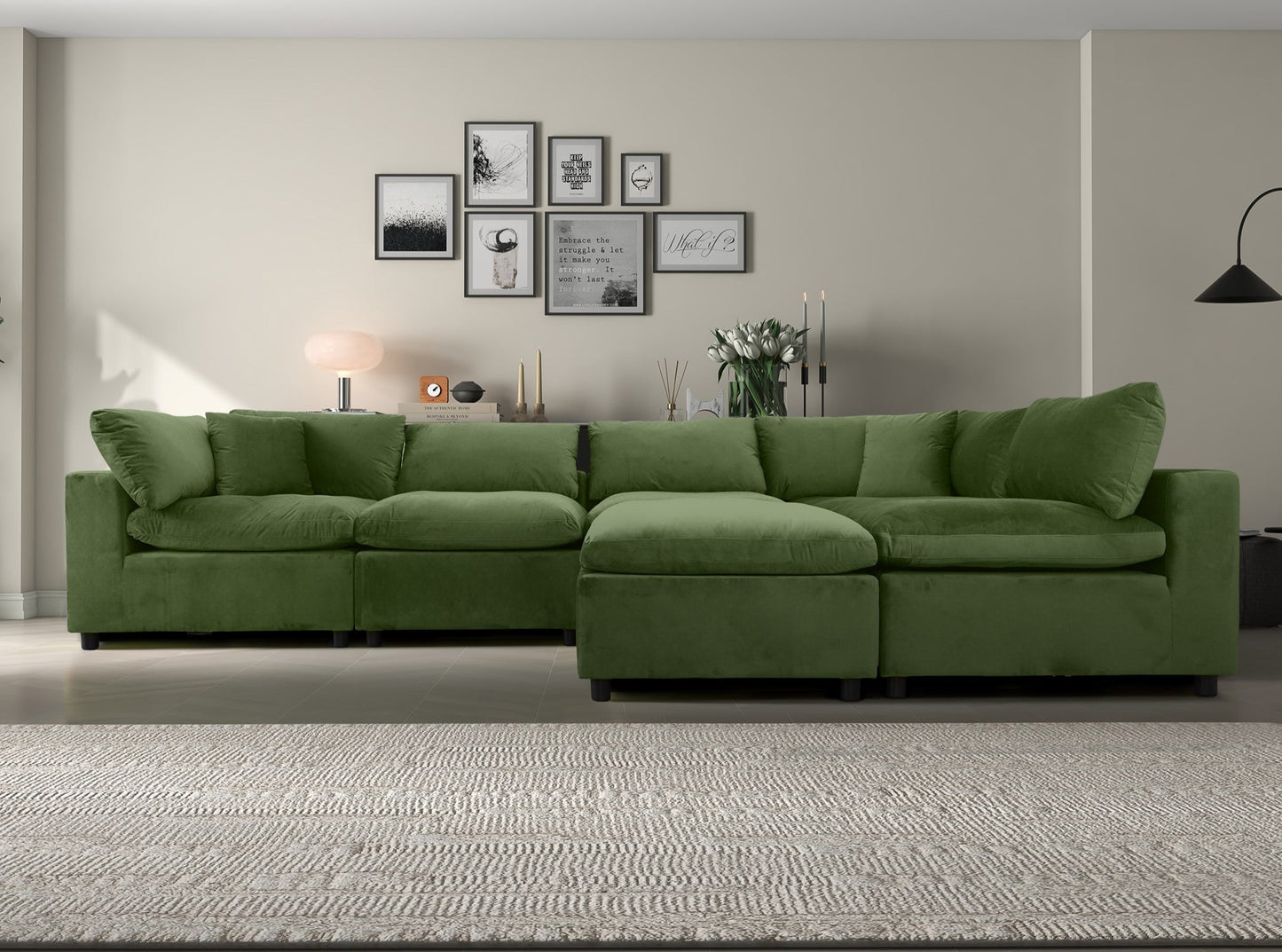 Hayward Olive Green Velvet Modular Sectional Sofa