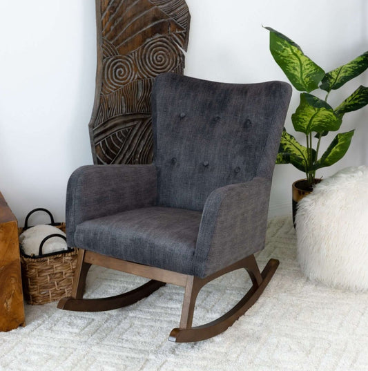 Alistair Grey Linen Solid Wood Rocking Chair